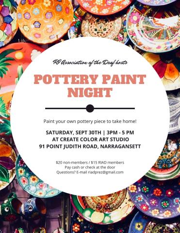 RI ASSOCIATION FOR THE DEAF POTTERY PAINT NIGHT Flyer